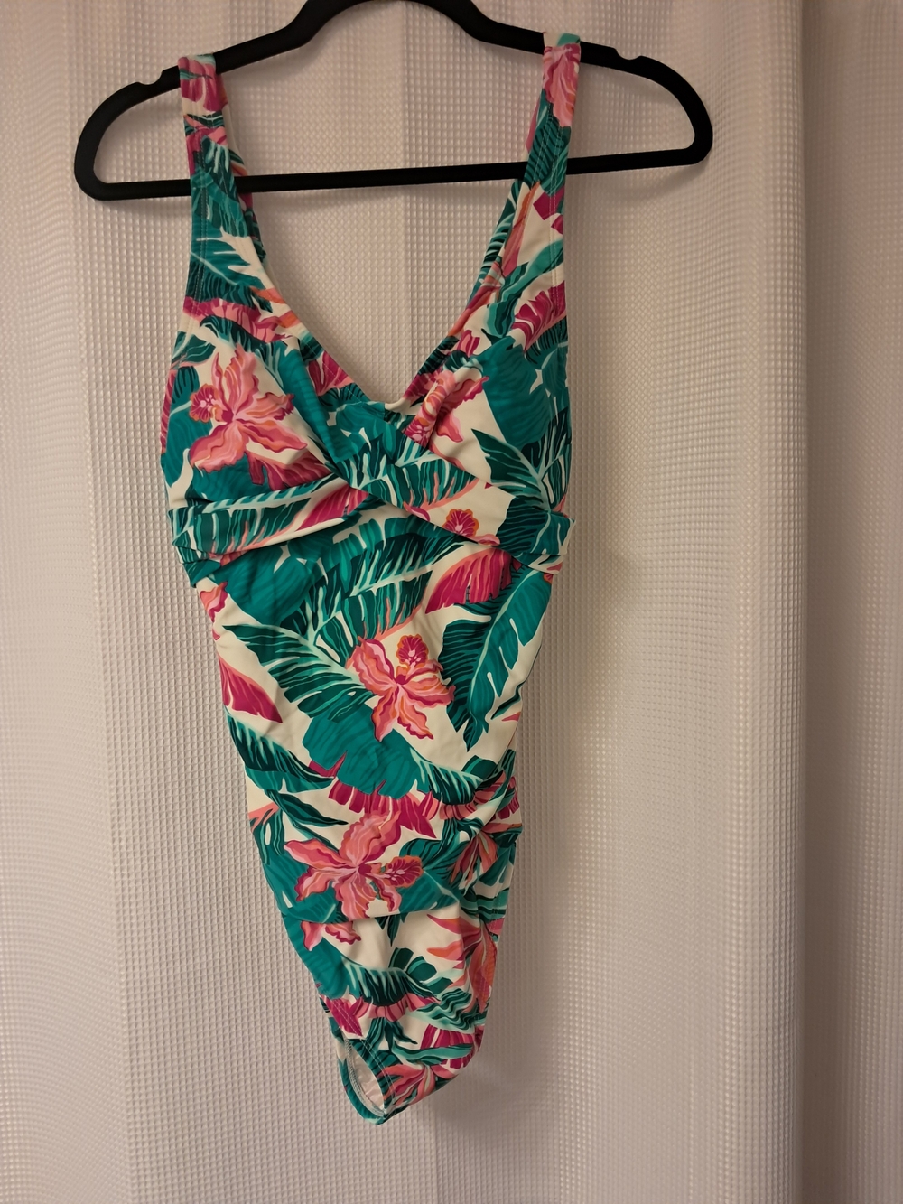Woman's Tropical Floral One-Piece Swimsuit - Pink & Teal